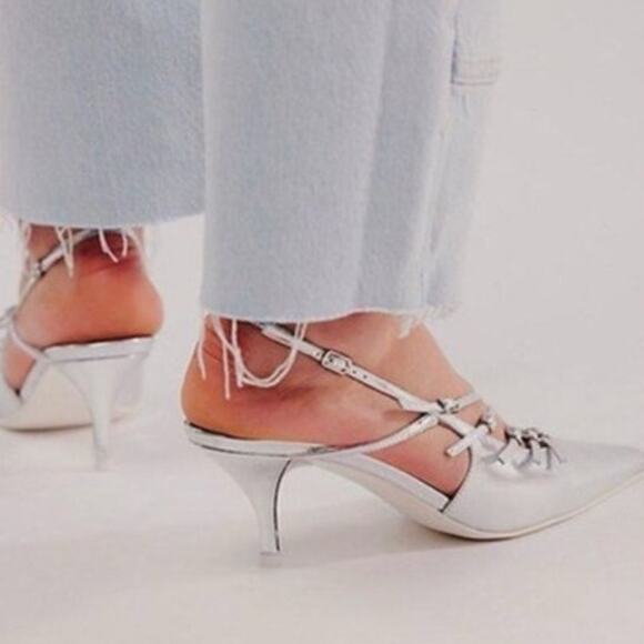 JEFFREY CAMPBELL Lash Sling Back Heel Metallic Silver Buckle Strap Women's 5.5 - Picture 9 of 10